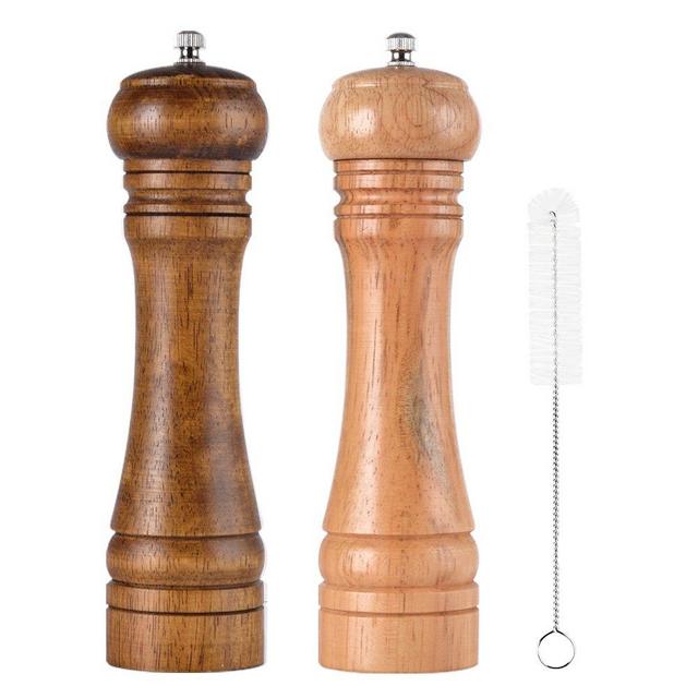 SZUAH Salt and Pepper Grinders,Oak Wooden Salt and Pepper Mills Shakers with Cleaning Brush, Ceramic Rotor with Strong Adjustable Coarseness[Set of 2]…