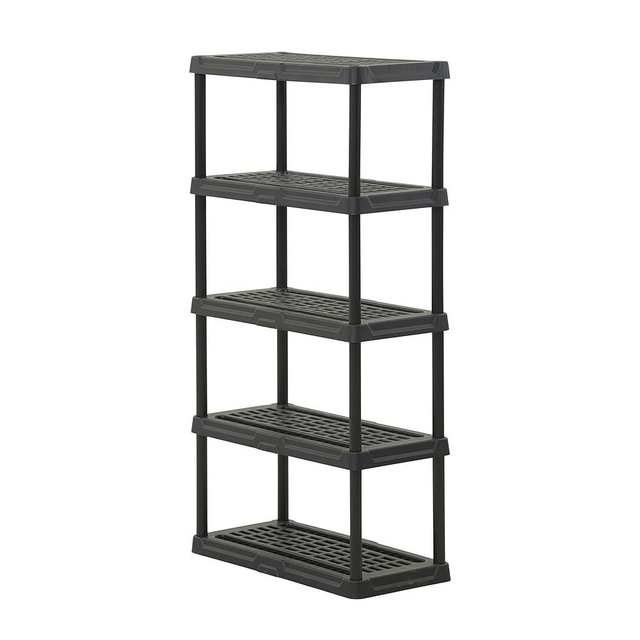 CX 5-Tier Heavy Duty Plastic Storage Shelves that Support up to 150lbs/shelf, Organization and Storage, Weather-Resistant Design, Easy Assembly, Black (72”H x 36”W x 18”D)