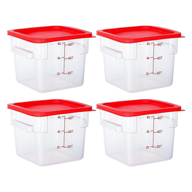 STEELUS 4 Pack Food Storage Containers, 6 Quart with Lids, Square Commercial Containers with Scale, Clear NSF Food Organizing, Polycarbonate