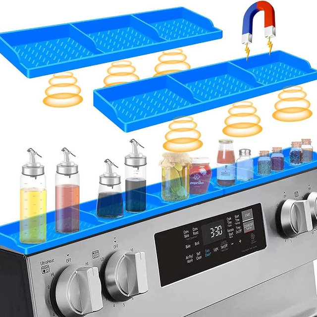 Stove Top for Shelf Silicone,30 Inch Magnetic Over the Stove Spice Rack of Shelf,Kitchen Shelf for Stove Organizer Magnet Above Stovetop Flat Back of Stove Storage Suctioned Shelf for The Stove-Blue