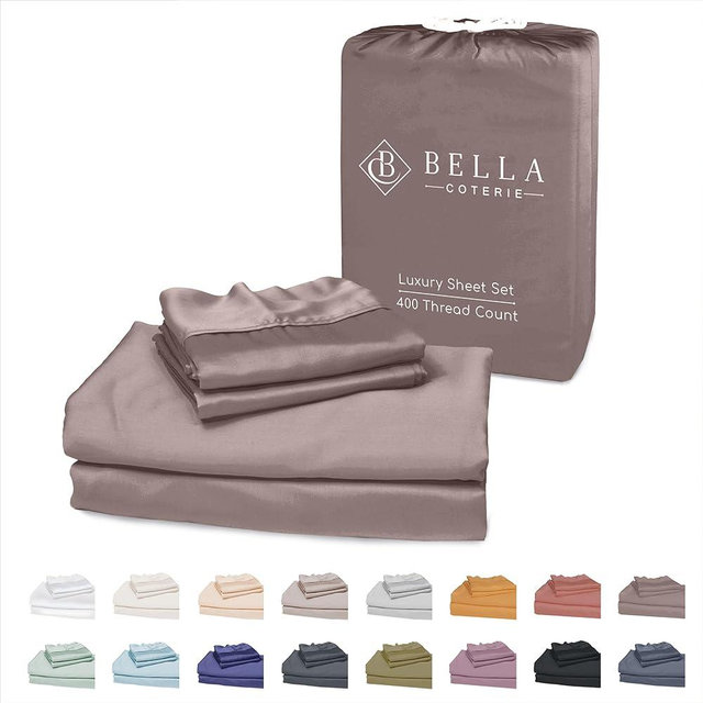 Bella Coterie Luxury Queen Bamboo Sheet Set | Organically Grown | Ultra Soft | Cooling for Hot Sleepers | 18" Deep Pocket | Viscose Made from Bamboo [Mocha]