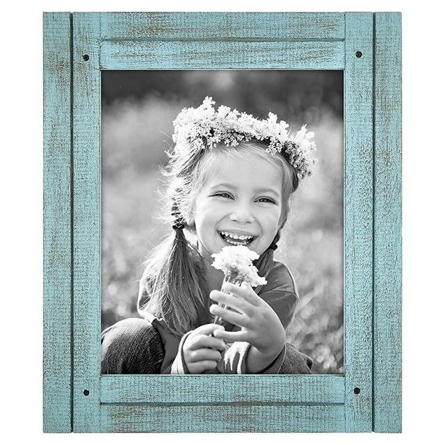 Americanflat Picture Frame in Turquoise Blue with Three Displays Textured Wood and Polished Glass for Wall and Tabletop - 8" x 10"