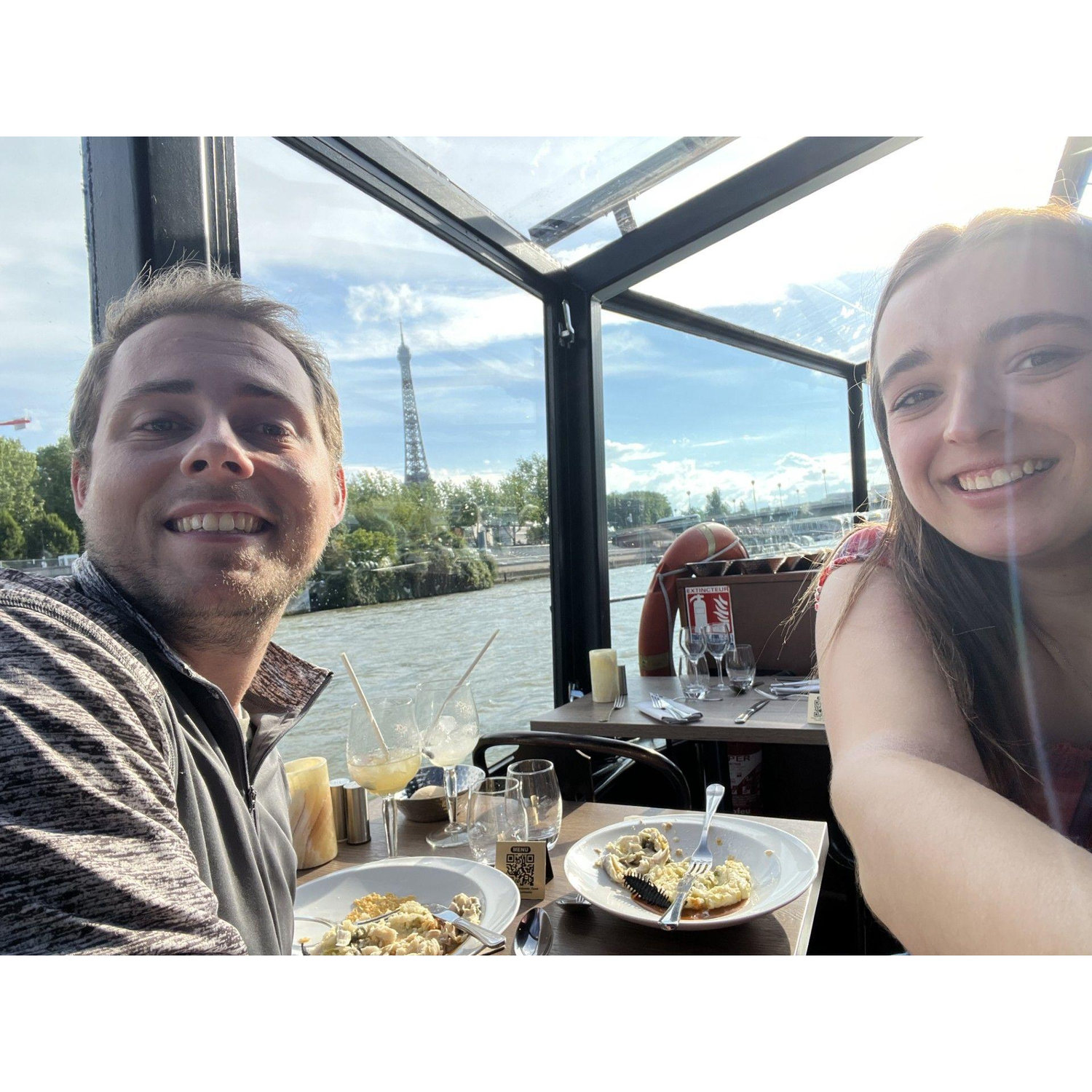 Dinner cruise in Paris on our first international trip together.