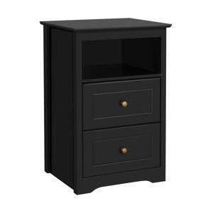 Anitrea 2-Drawer Wooden Nightstand with Open Shelf - Black