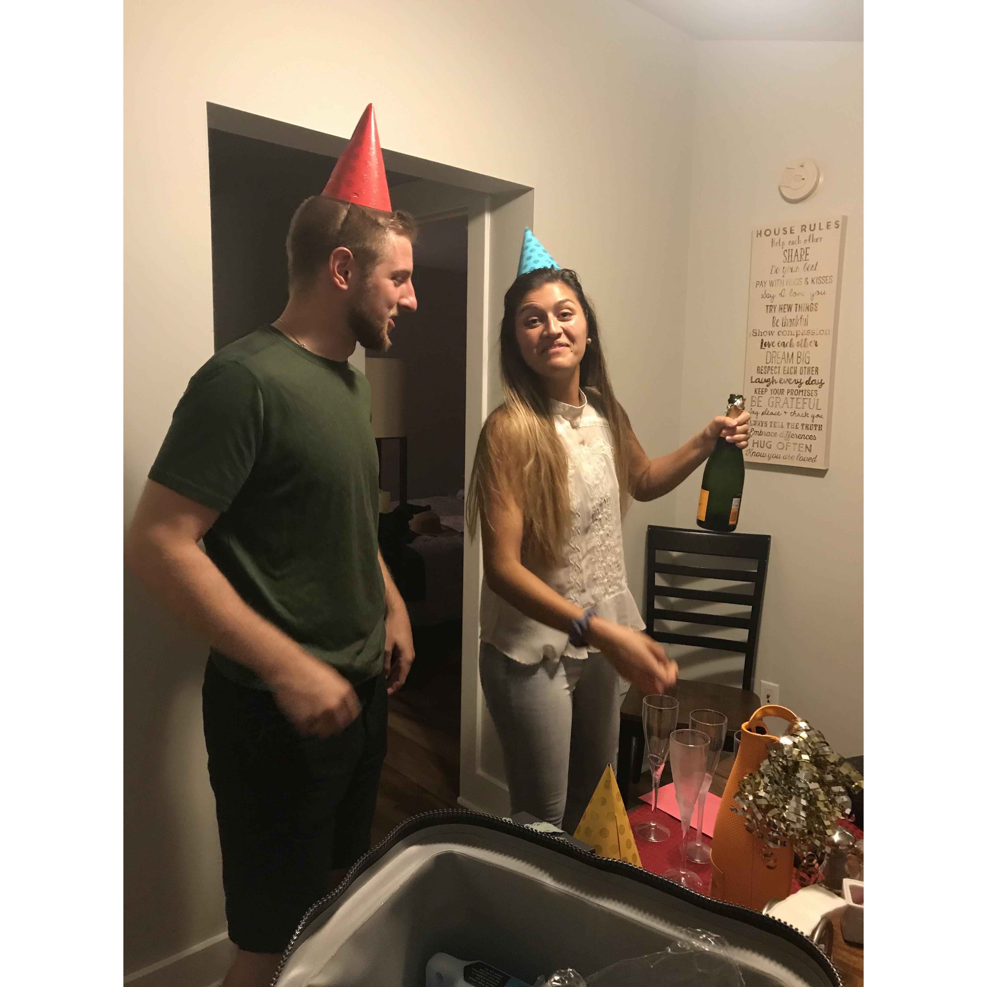After party celebrations for our engagement.
Thanks for the Veuve and party hats, Katherine & Kip!!