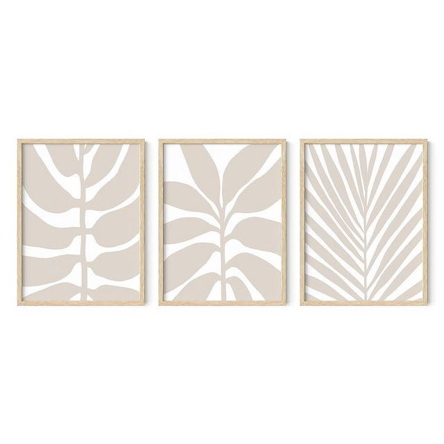 HAUS AND HUES Neutral Wall Decor - Set of 3 Minimalist Wall Art, Boho Art Wall Decor, Neutral Wall Art for Living Room, Set of Framed Botanical Prints, Boho Pictures Wall Decor (12X16, BEIGE FRAMED)