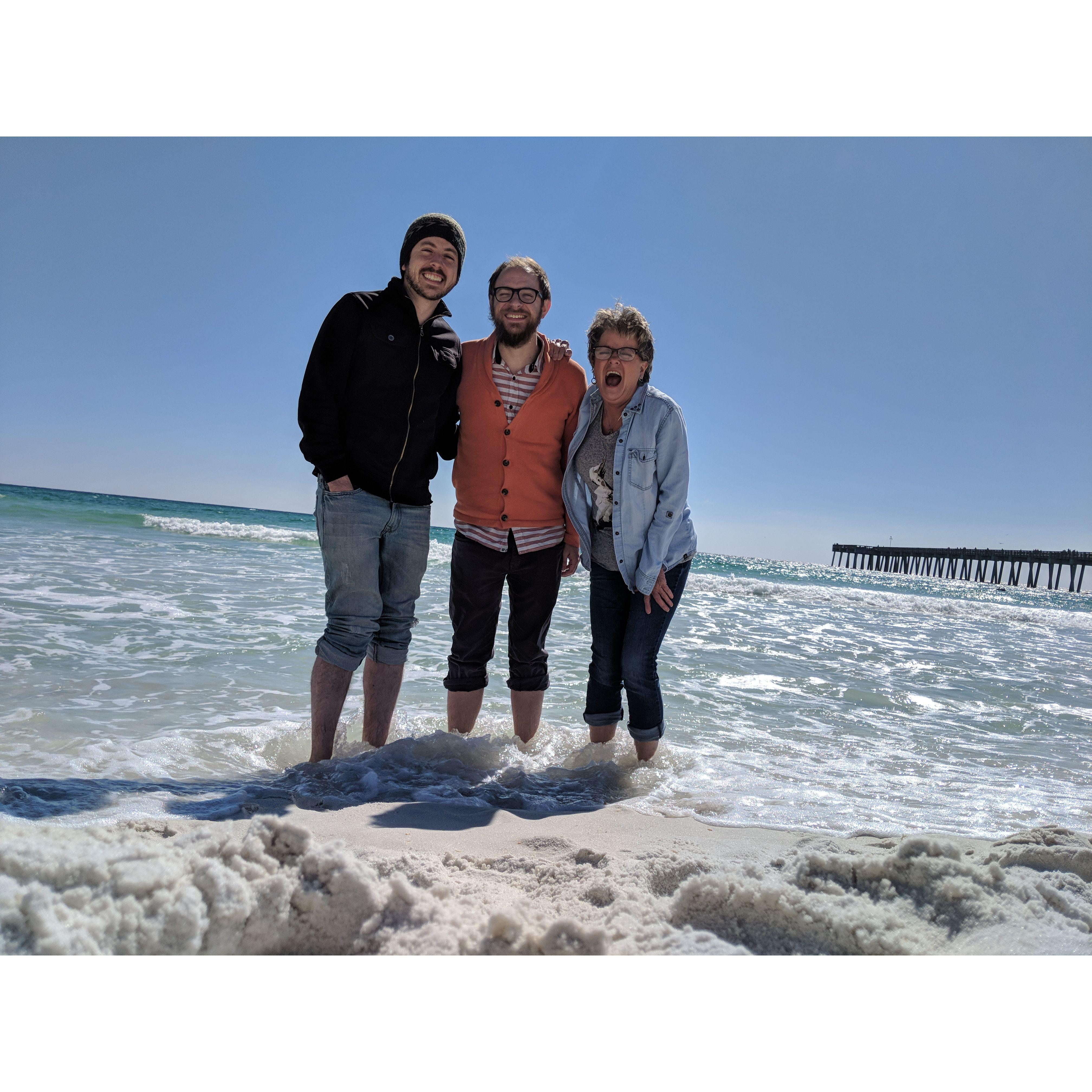 Visiting the ocean with Dowe's mom Kelley.