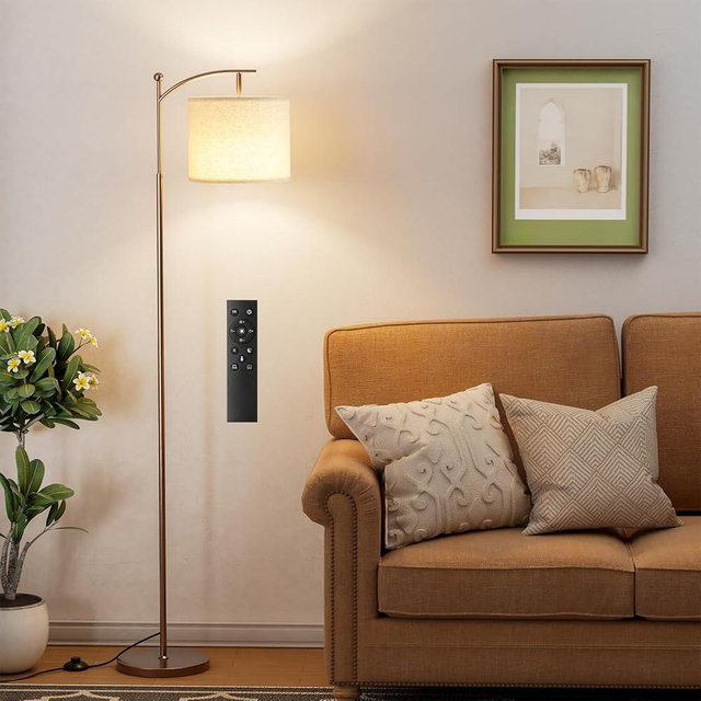 60" Floor Lamps with Remote Control & Bulb, Colors Temperature & Brightness Adjustable, Deep Beige Shade & Brown Pole