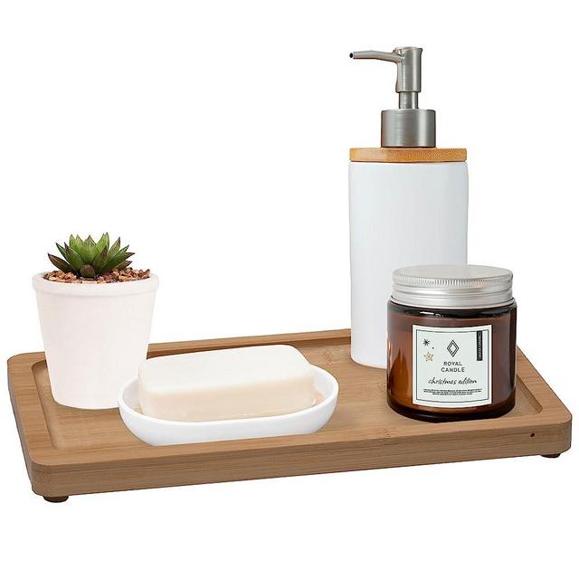 Small Bamboo Tray for Bathroom Countertop - Bathroom Counter Tray, Natural Wood Tray, Spa Skincare Make up Trays for Vanity or Dresser Tops, Bedside Tray, Neutral Home Decor Aesthetic, 9 inch