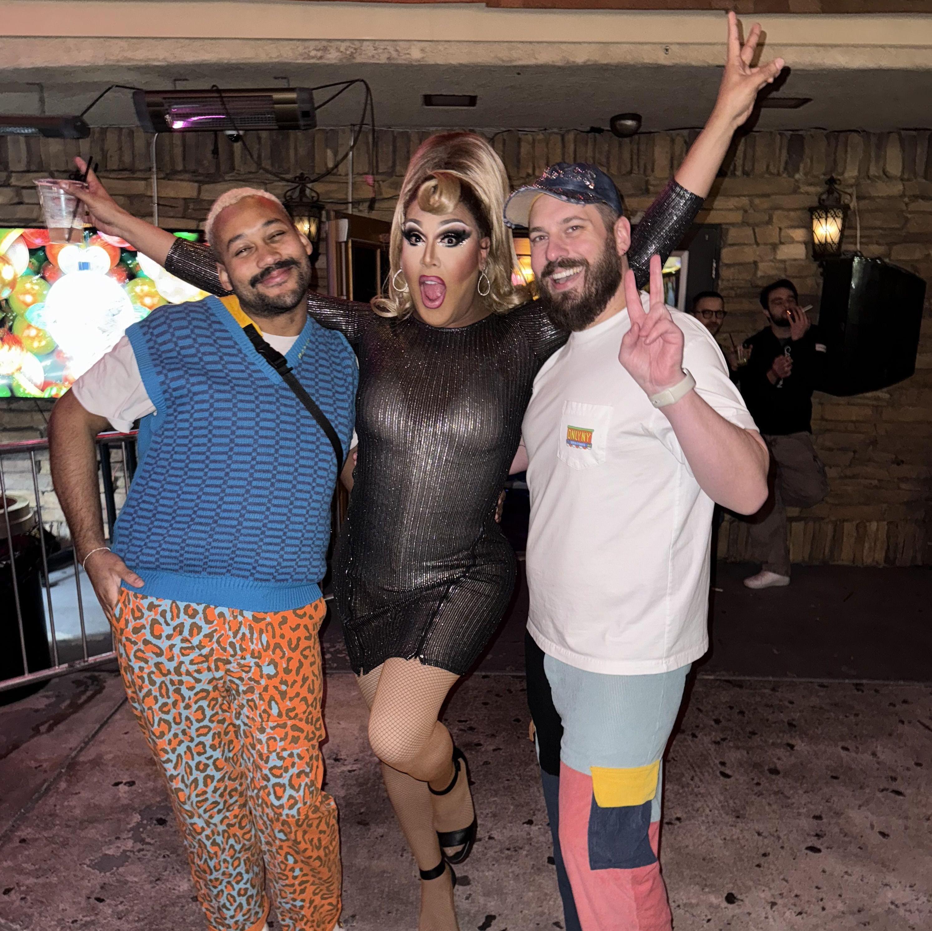 November 2024: Meeting Alexis Mateo. Tears may or may not have been shed. Ivan has gone blond, Shawn has grown a beard.