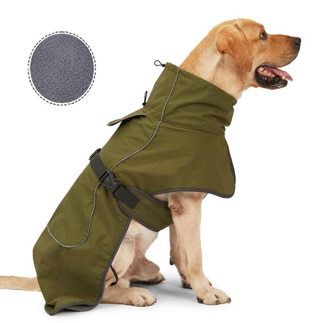 Dog Raincoat - Waterproof Dog Winter Jackets Windproof Coat with Velvet Inner Winter Dog Rain Coat with Reflective Strip,Green XL