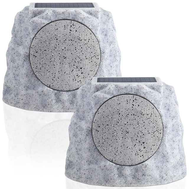 NiceBuy Solar Bluetooth Rock Speakers Outdoor Waterproof Patio 2 Pack,Solar Powered Wireless Rock Speaker with Lights RGB and TWS Pair for Outside Garden BBQ Deck