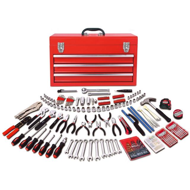 Apollo Tools DT6806 300pc All Purpose Mechanics Tool Kit in 3 Drawer Steel Tool Box