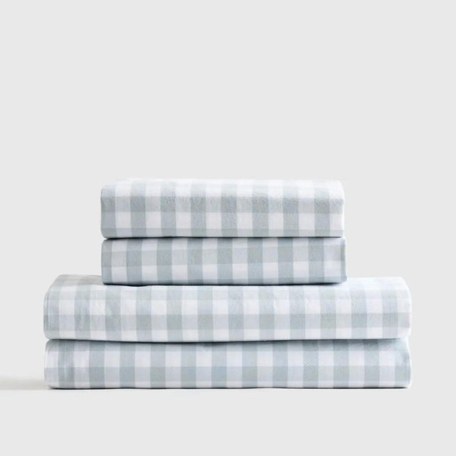Classic Organic Percale Sheet Set - Queen, blue plaid