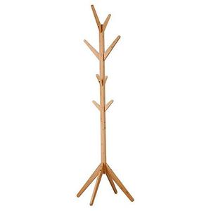 LANGRIA Coat Hook Bamboo Wooden Coat Rack and Hook Rack with 4 Tiers 8 Hooks and Solid Feet Hall Tree Coat Rack for Clothes Scarves and Hats, Bamboo Natural Color