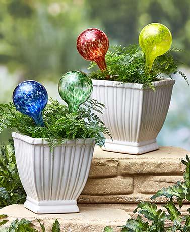 Set of 4 Art-Glass Watering Globes