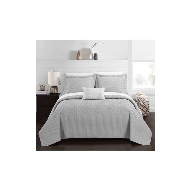 Chic Home Design Queen 4pc Shala Quilt & Sham Set Gray