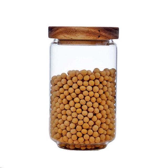 Keledz Glass Storage Jar with Wood Lids, Airtight Sealed Clear Borosilicate Glass Canister Kitchen Food Storage Containers for Coffee Beans Loose Tea Nuts Sugar Candy Spice, 450ml 16 oz (750ml 26 oz)