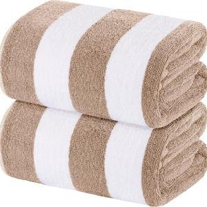 White Classic Beach Towels Oversized Cabana Stripe Cotton Bath Towel Large - Luxury Plush Thick Hotel Swim Pool Towels for Adults Super Absorbent Quick Dry - 35x70 Beige [2 Pack]