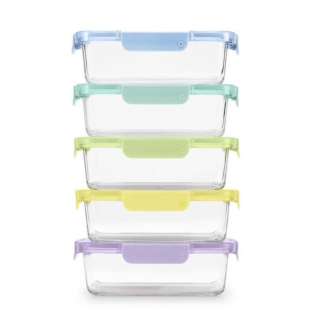 Ello Color Lock 5 Cup 10PC, 5 Pack Glass Meal Prep Sets Leak-Proof Glass Food Storage Containers with Airtight BPA-Free Plastic Lids, Dishwasher, Microwave, and Freezer Safe, Purple Rain