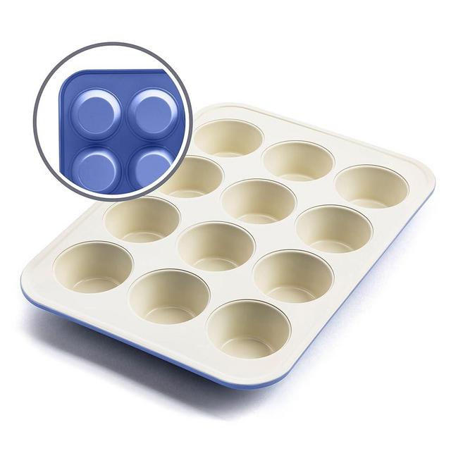 GreenLife Bakeware Healthy Ceramic Nonstick, 12 Cup Muffin and Cupcake Baking Pan, PFAS-Free, Periwinkle