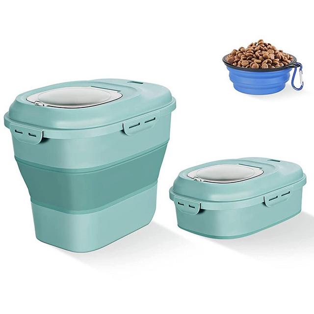 Gropecan Folding Sealed Pet Food Storage Container with Dog Food Bowl-35 Pound