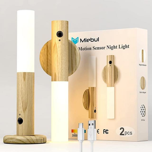 Miebul Night Light Motion Sensor 2PCS, Wall Mounted Torch Lights Indoor, USB Charging Night Lamp, Small Intelligent Induction Wall Light for Bedroom Corridor Staircase Wardrobe