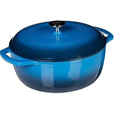 AmazonBasics Enameled Cast Iron Covered Dutch Oven, 7.3-Quart, Blue
