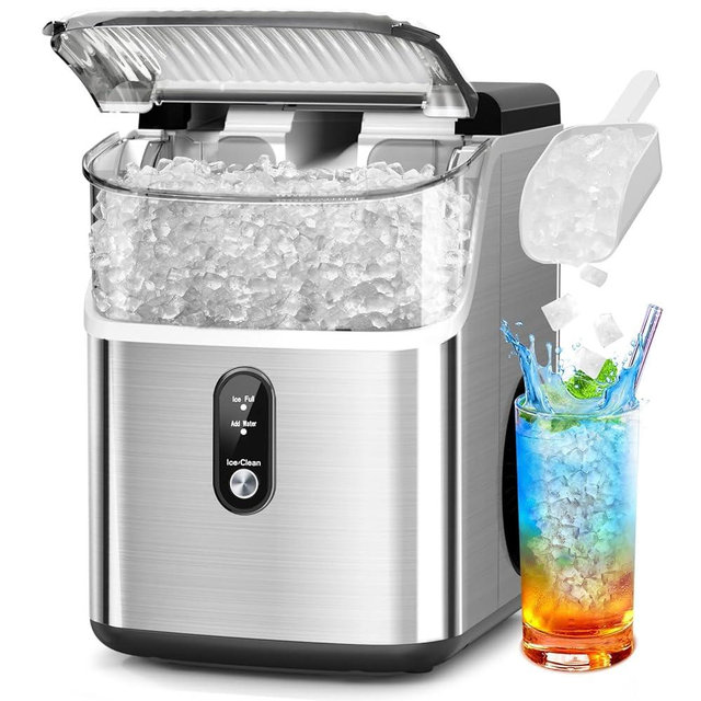 Electactic Countertop Nugget Ice Maker Pro - 34lbs/24H, Self-Cleaning Pellet Ice Machine with Soft Chewable Ice, One-Touch Operation for Home, Kitchen, Office (Silver)