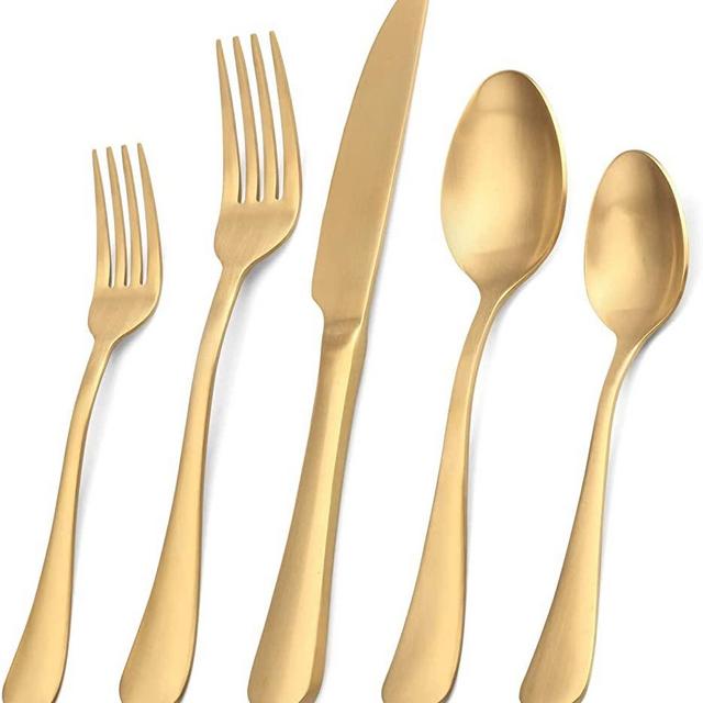 Matte Gold Silverware Set,SHARECOOK Satin Finish 40-Piece Stainless Steel Flatware Set, Kitchen Utensil Set Service for 8, Tableware Cutlery Set , Dishwasher Safe