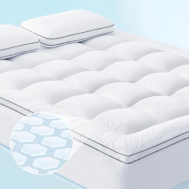 Bedsure Breescape Cooling Mattress Topper King Size, Pillow Top Mattress Pad, Extra Thick for College Dorm, Soft Quilted Mattress Cover, with a Deep Pocket Fitted to 8"-21" Mattresses