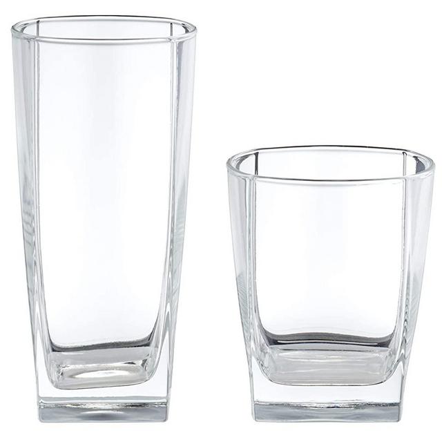 AmazonBasics Serene 16-Piece Old Fashioned and Coolers Glass Drinkware Set