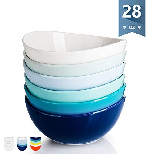 Sweese 103.003 Porcelain Bowls - 28 Ounce for Cereal, Salad and Desserts - Set of 6, Cool Assorted Colors
