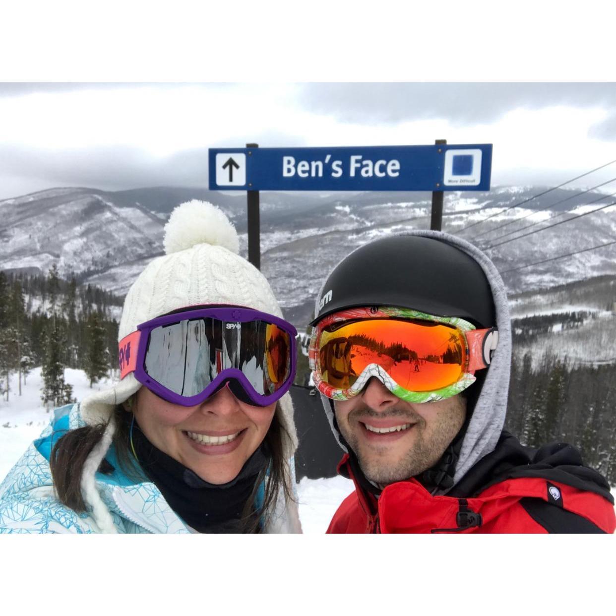 Snowboarding on Ben's Face at Vail Ski Resort in Vail, Colorado
