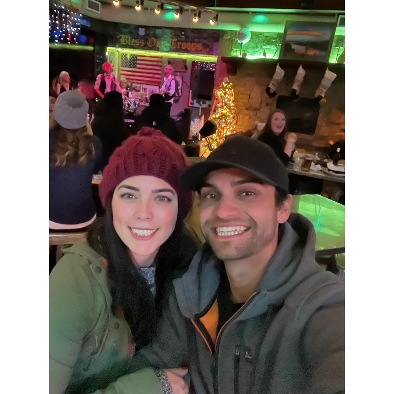 At McP's in South Lake Tahoe (our second home). We ended up getting snowed in an extra day on this trip