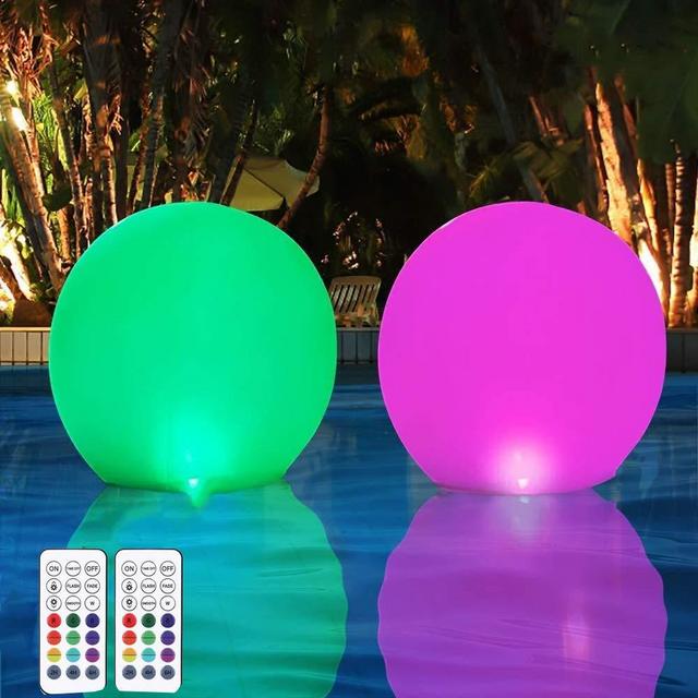 HORAVA Floating Pool Lights Waterproof 16 Colors Changing Hangable 16'' Inflatable Ball Light RF Remote for Pond Pool Beach Wedding, Patio Decorative Night Light 2Pack（Battery Not Included）