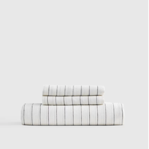 European Linen Fitted Sheet Set in Pencil Stripe SIZE Cal King (no flat sheet)