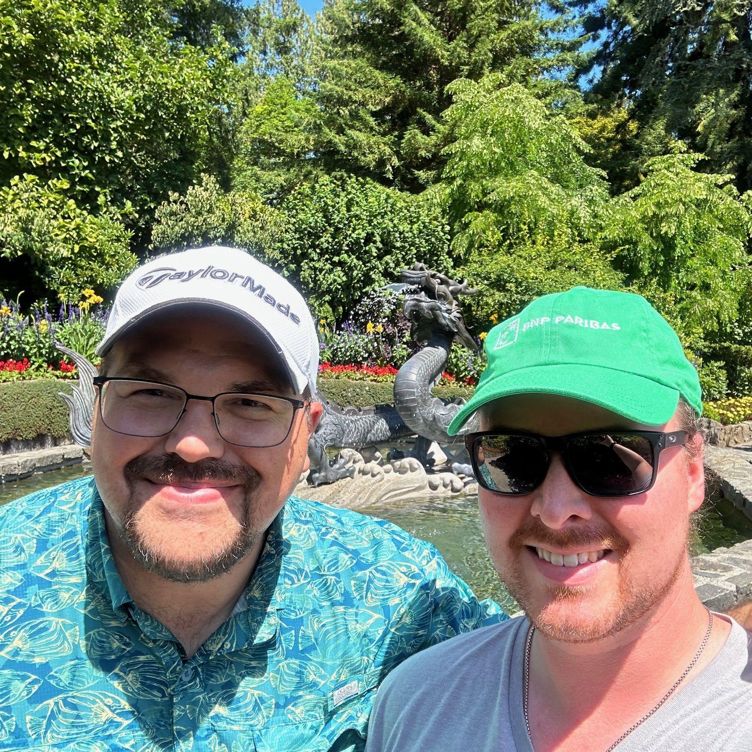 Us at the Buchart Gardens in Victoria, British Columbia