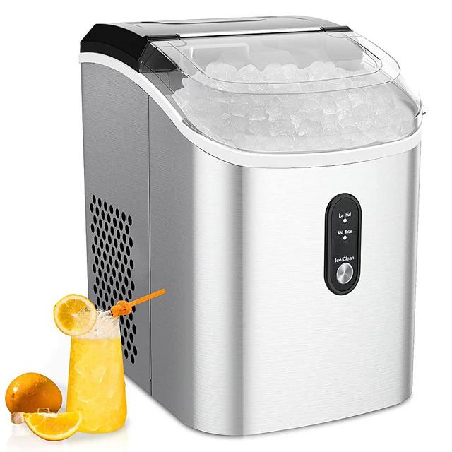 Kndko Nugget Ice Maker with Chewy Ice,High Ice-Making of 33lbs/Day/10,000pcs, Self-Cleaning, One-Click Design, Compact Ice Maker Nugget for Home Bar Party, Silver Stainless Steel