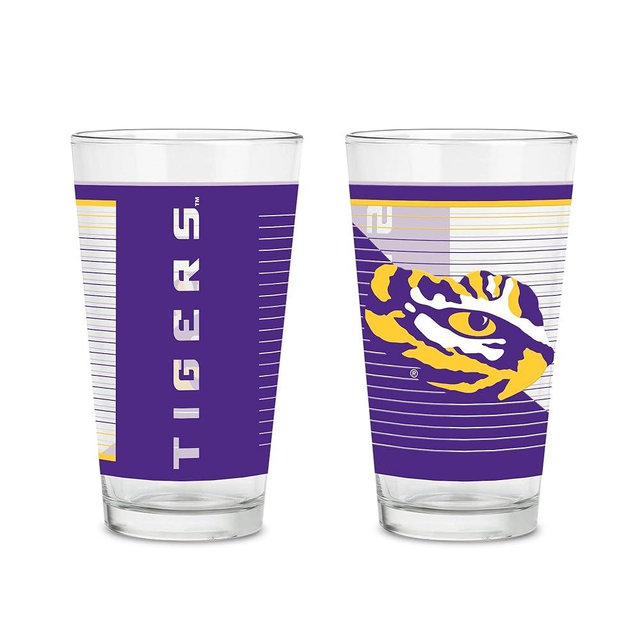 Rico Industries NCAA Main 16 oz Pint Glasses with Digitally Printed Logo, Practical Set of 2 Classic Drinking Glasses, for Fans, Dishwasher Safe