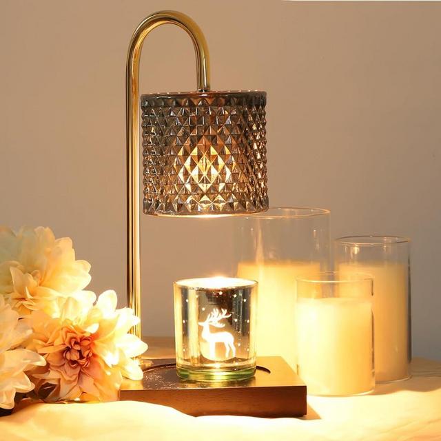 Candle Warmer Lamp, Candle Lamp Wax Warmer with 2 Bulbs, Timer & Dimmer 7-Levels, Fits Cup Jar Candles, Candle Top Melting, Crystal Candle Heater Lamp for Scented Wax, Elegant Home Decor, Clear Glass