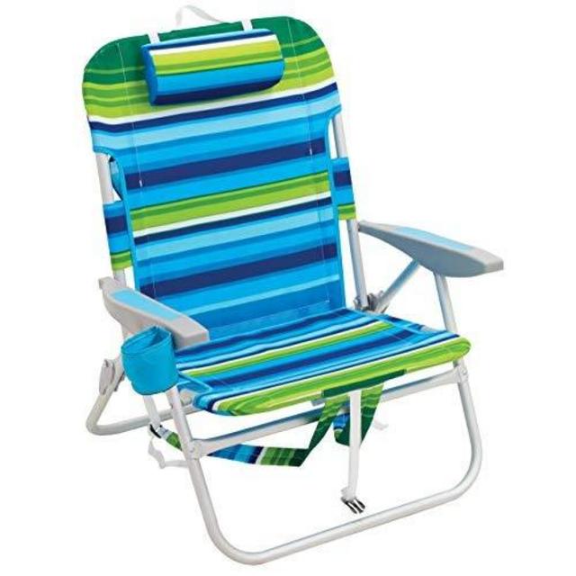 Rio Beach Big Boy Folding 13 Inch High Seat Backpack Beach or Camping Chair, Green/Blue Stripe