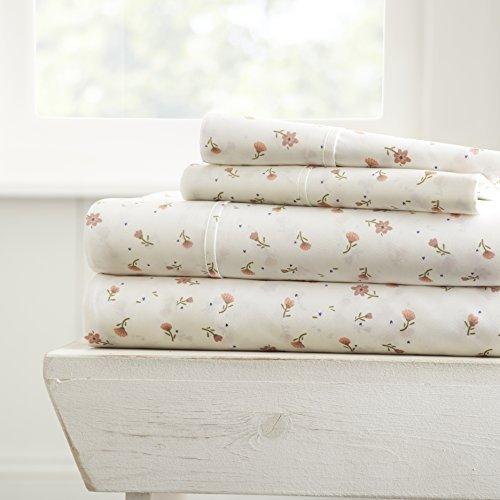 ienjoy Home 4 Piece Sheet Set Patterned, Queen, Soft Floral Pink