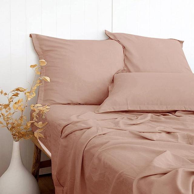 Dusty Pink Linen-Textured 55% Viscose from Bamboo 45% Cotton Sheets Set King Size, Soft Cool & Breathable Sheets for Hot Sleepers, Durable Natural Organic Bed Sheets 16" Deep Pocket - 4 Piece