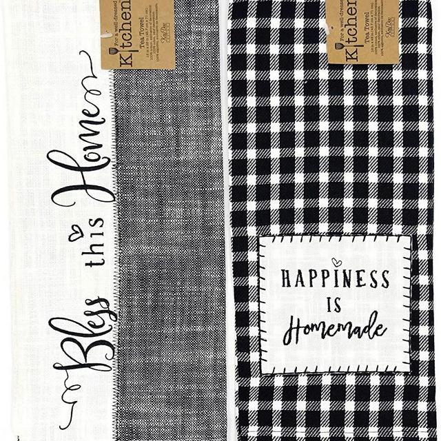 Kay Dee Designs Farmhouse, Happiness is Homemade & Bless This Home Tea Towel Kitchen Dishtowel Set, Classic Flat Tea Towel Ideal for Drying Glassware and Everyday Kitchen Tasks