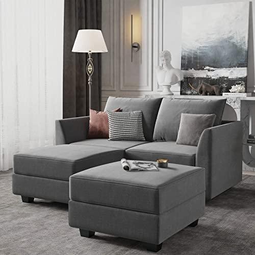 HONBAY Convertible Sectional Sofa with Chaise Modern L Shape Couch with Ottoman, Modular Sofa Couch for Small Space, Grey
