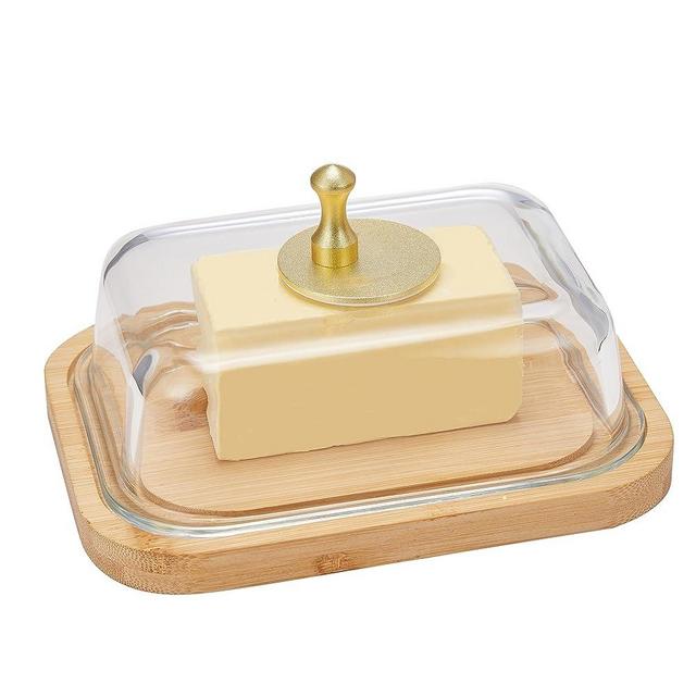 BTWD Glass Butter Dish with Lid for Countertop and Refrigerator, Large Butter Keeper Container Storage with Handle for Fridge, Butter Holder for Counter, Butter Tray Covered Butter Dishes with Lid