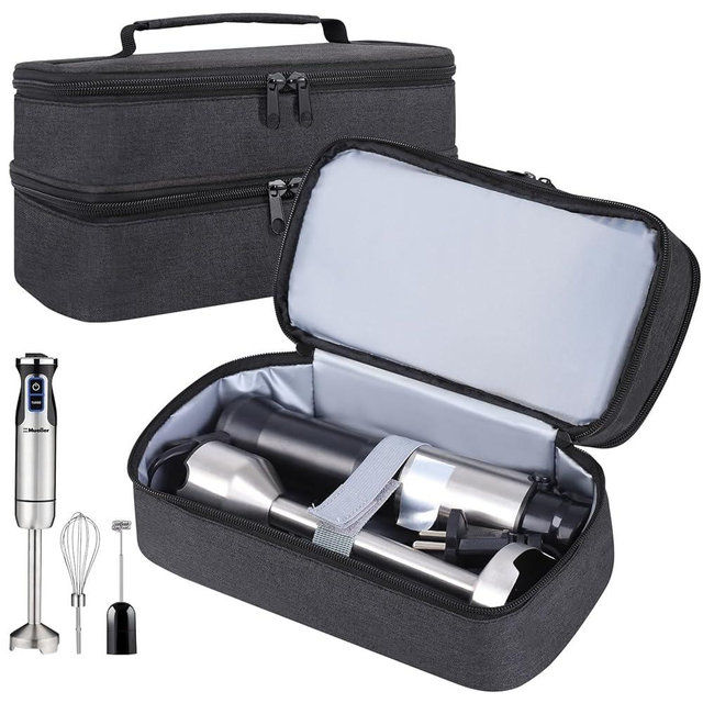 Hand Blender Storage Bag,Double-layer Hand Mixer Carrying Case for Kitchen,Immersion Blender Handheld Organizer Bag,Handheld Stick Blender Portable Storage Organizer(Bag Only)