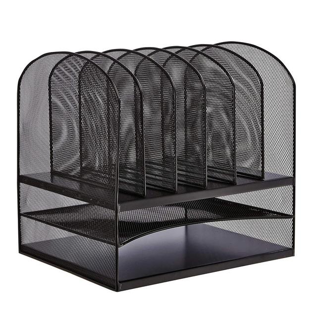 Safco Products Onyx Mesh 2 Tray/6 Sorter Desktop Organizer 3255BL, Black Powder Coat Finish, Durable Steel Mesh Construction, Space-saving Functionality
