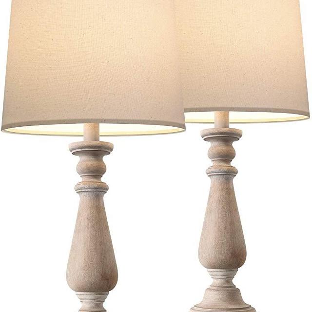 PORTRES 24.5‘’Mid Century table Lamp Set of 2 for Living Room Linen Fabric Lampshade Bedside Nightstand Lamps for Bedroom Kids Room Dorm Office Rustic Nightlight Table Lamps Resin
